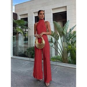 Elegant Red Halter Jumpsuit